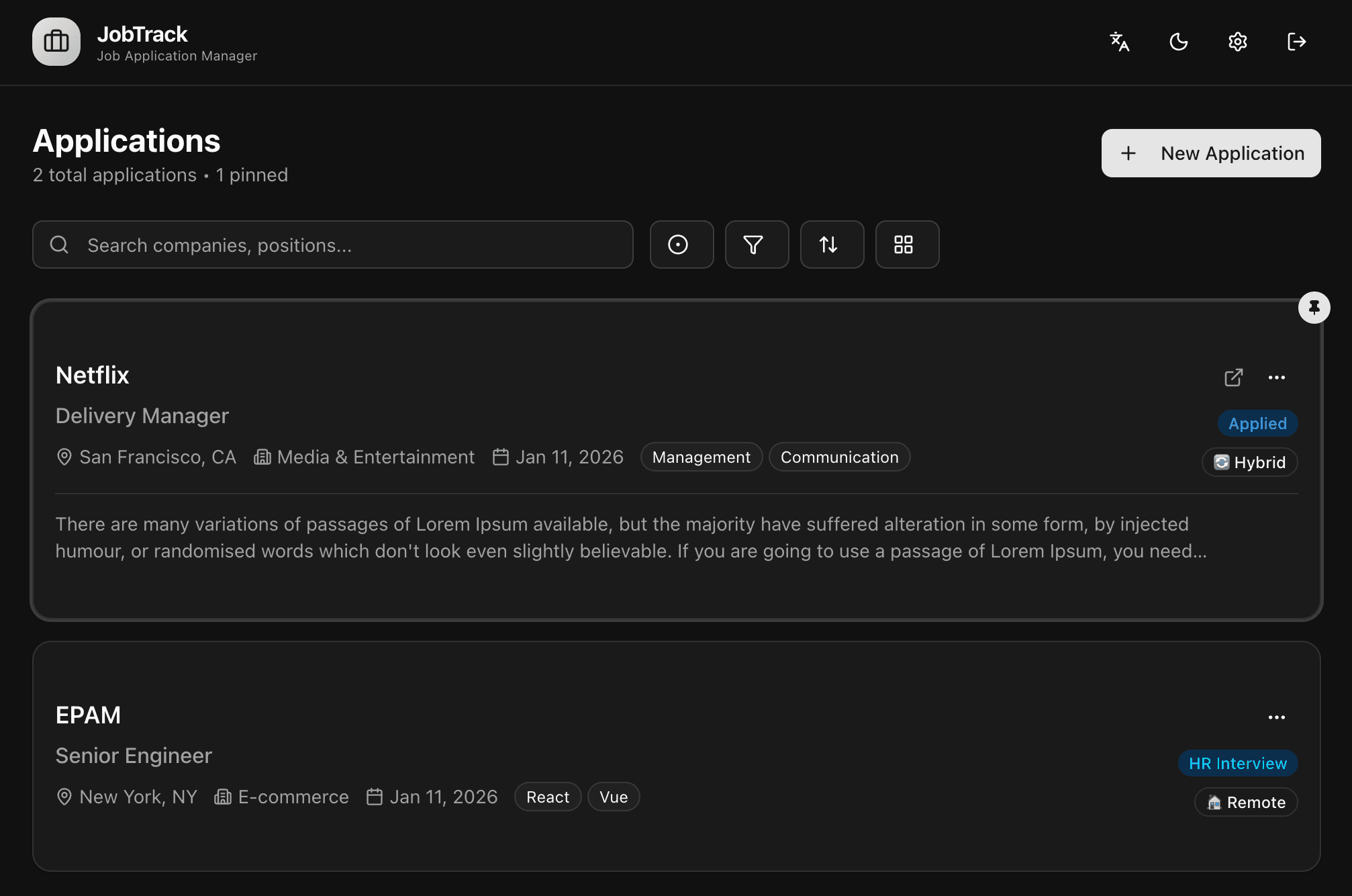 JobTrack dashboard preview