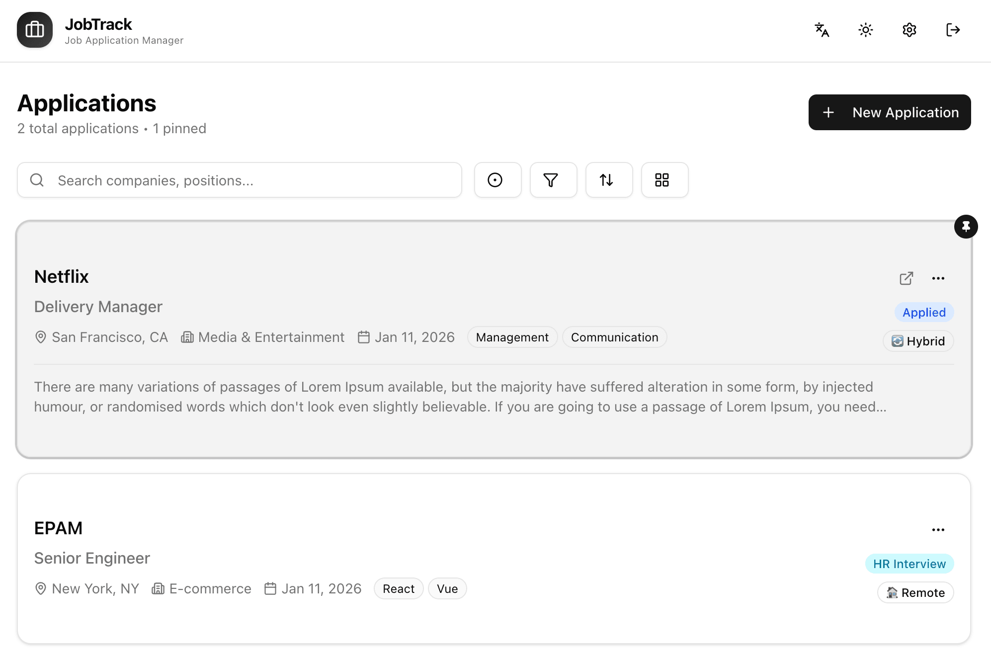 JobTrack dashboard preview